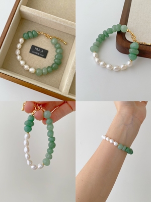 PAPA·绿东陵珍珠手链16+3cm小众气质拼接款