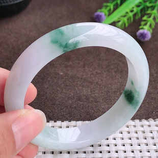 自然光51.8圈口老坑冰润起胶飘花手镯翡翠玉镯 8.1 尺寸51.8 9.2