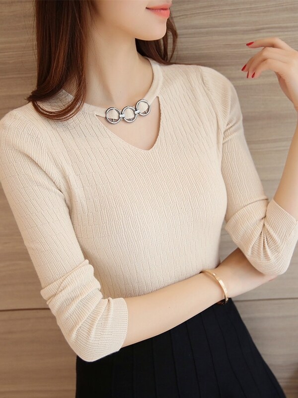 洋气挂脖修身显瘦针织衫女春秋内搭2025新款时尚减龄纯色打底上衣