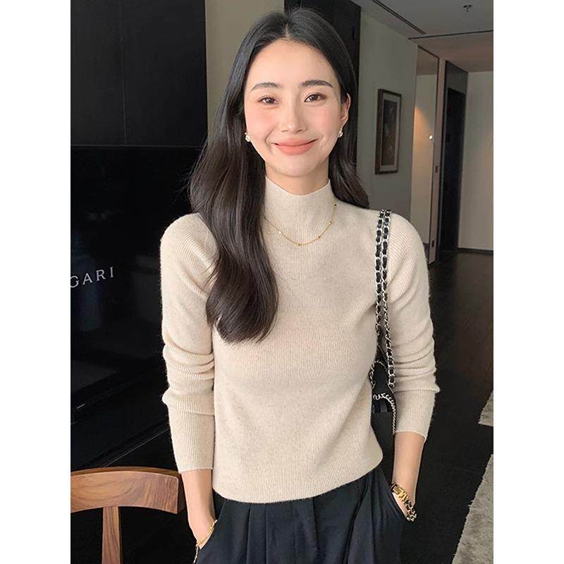 半高领针织打底衫女春秋2025新款洋派内搭软糯套头简约时尚上衣女