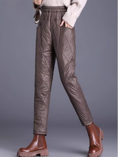 小个子哈伦加绒加厚时髦保暖棉裤 外穿2025新款 子 女冬季 轻薄羽绒裤