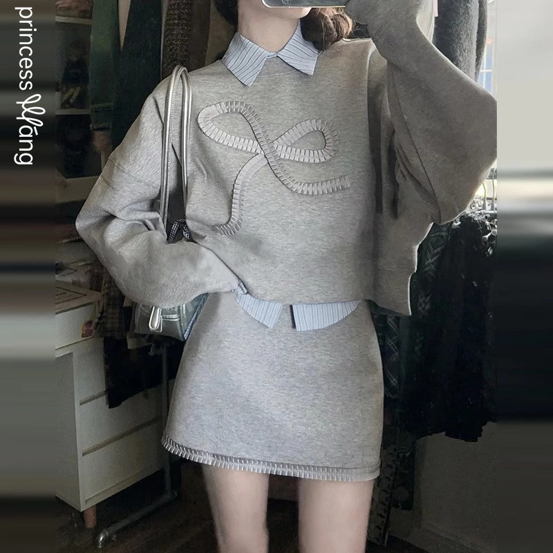学院风穿搭时尚套装女秋季2025新款高级感俩件套卫衣短裙女设计感