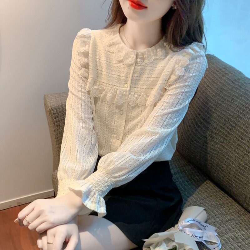 木耳边蕾丝打底衫女春季内搭2025新款洋气小衫女韩版显瘦长袖上衣