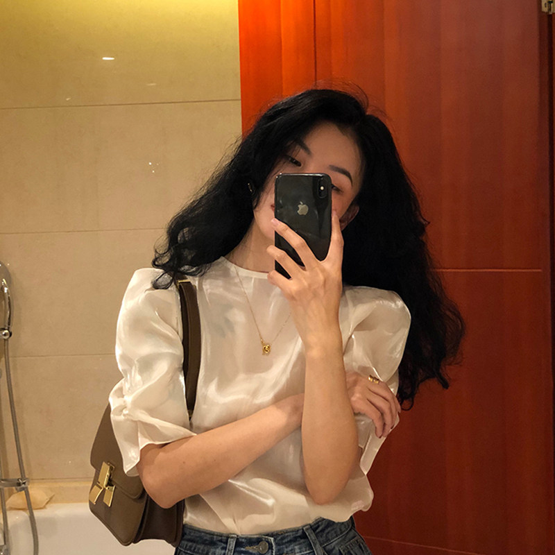 高级感雪纺衬衫女短袖设计感小众2023年新款法式别致上衣夏季薄款