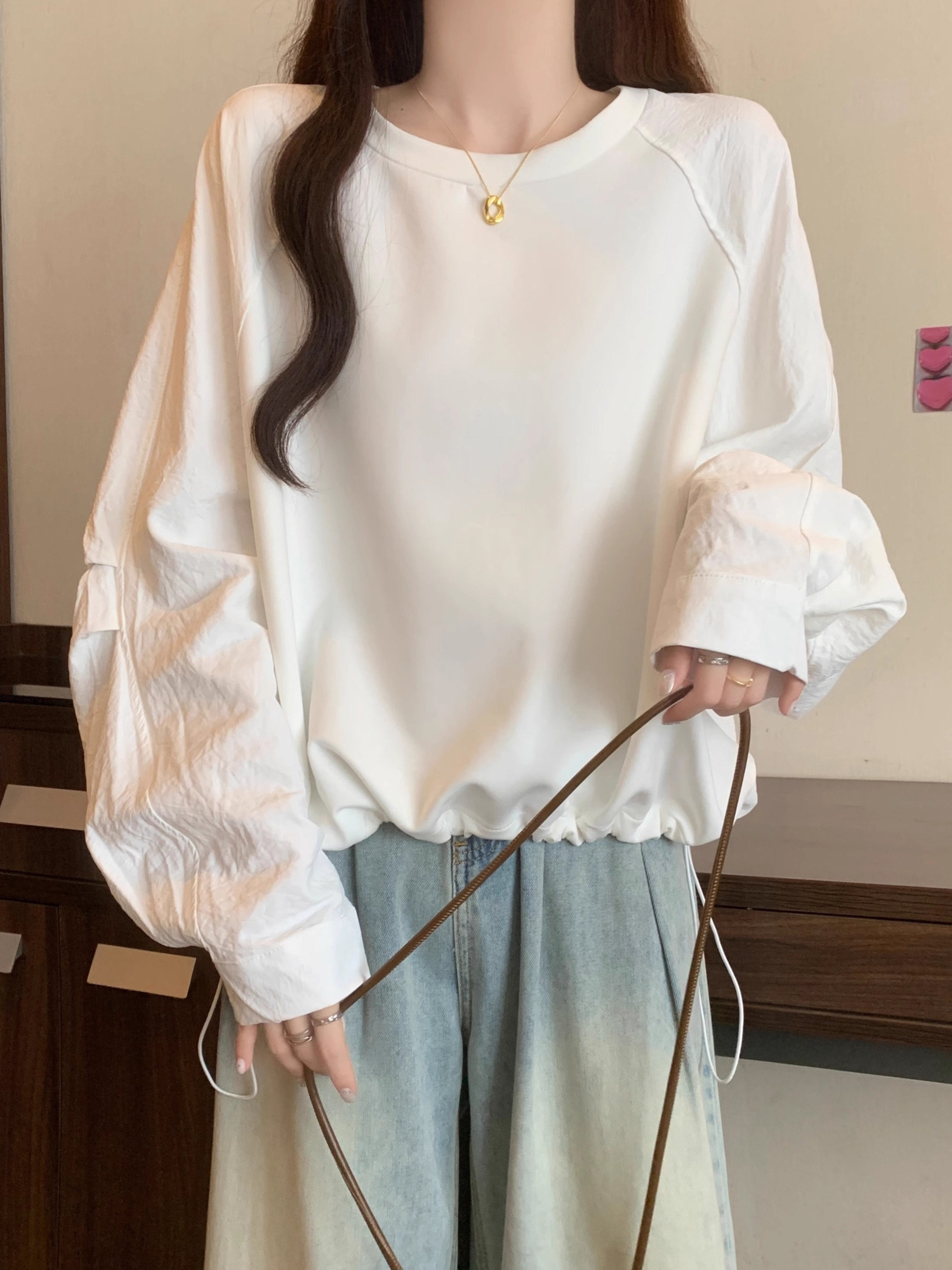 抽绳大码卫衣女春款宽松2025新款遮肚藏肉显瘦设计感小众休闲上衣