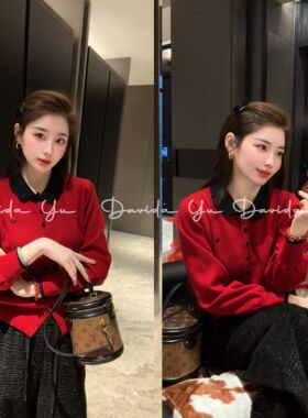 【撞色polo领】安迪绒翻领长袖打底毛衣针织衫开衫1507