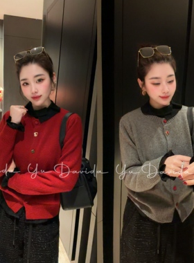 【蜜熊绒开衫】绵羊毛兔毛爱心扣圆领上衣针织衫1187