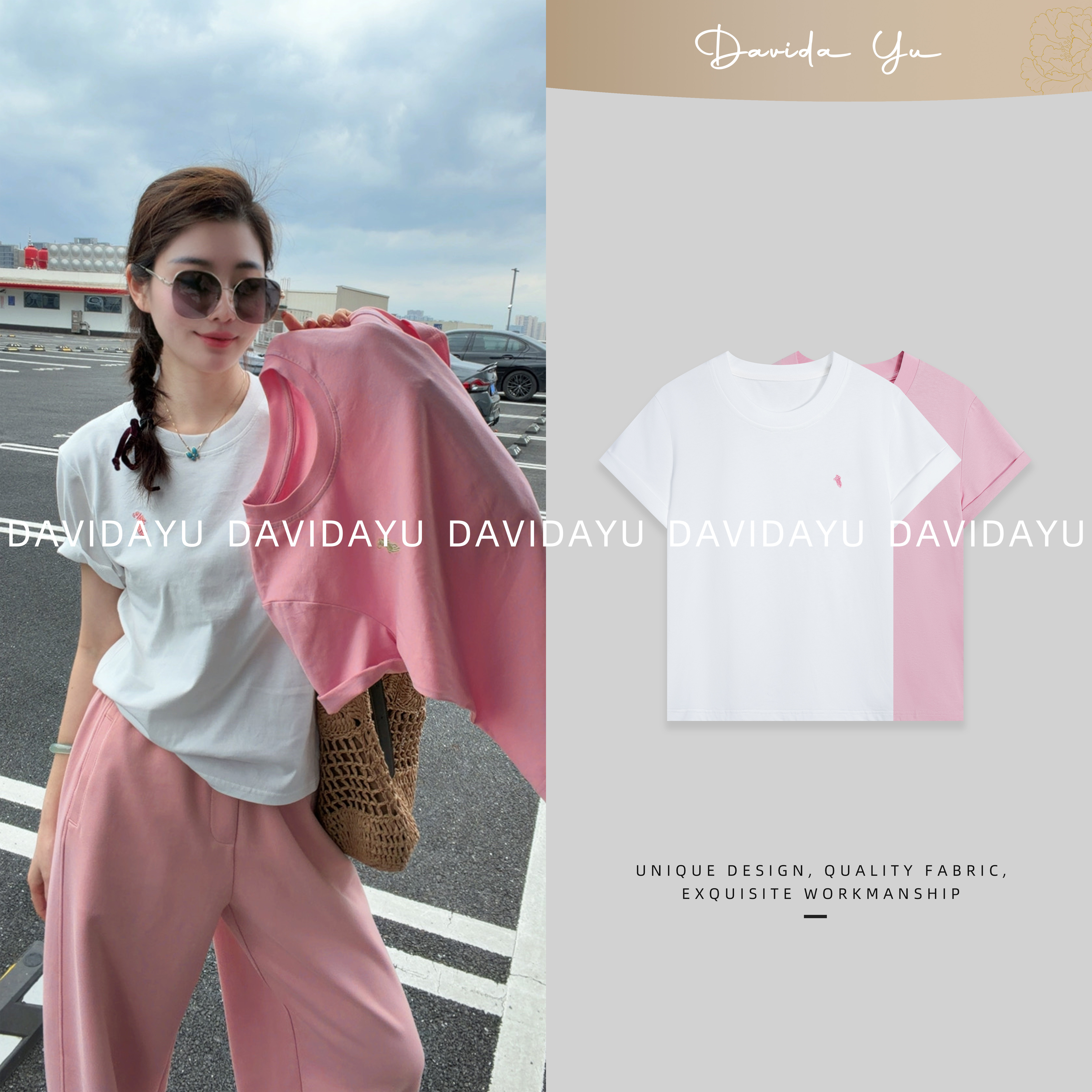 【小马骑士】100新疆长绒棉圆领短袖T恤休闲女款 LS06253B