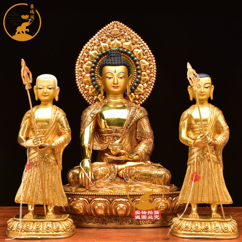藏式尼泊尔释迦牟尼佛像师徒三尊迦叶和阿难尊者弟子密宗供奉摆件