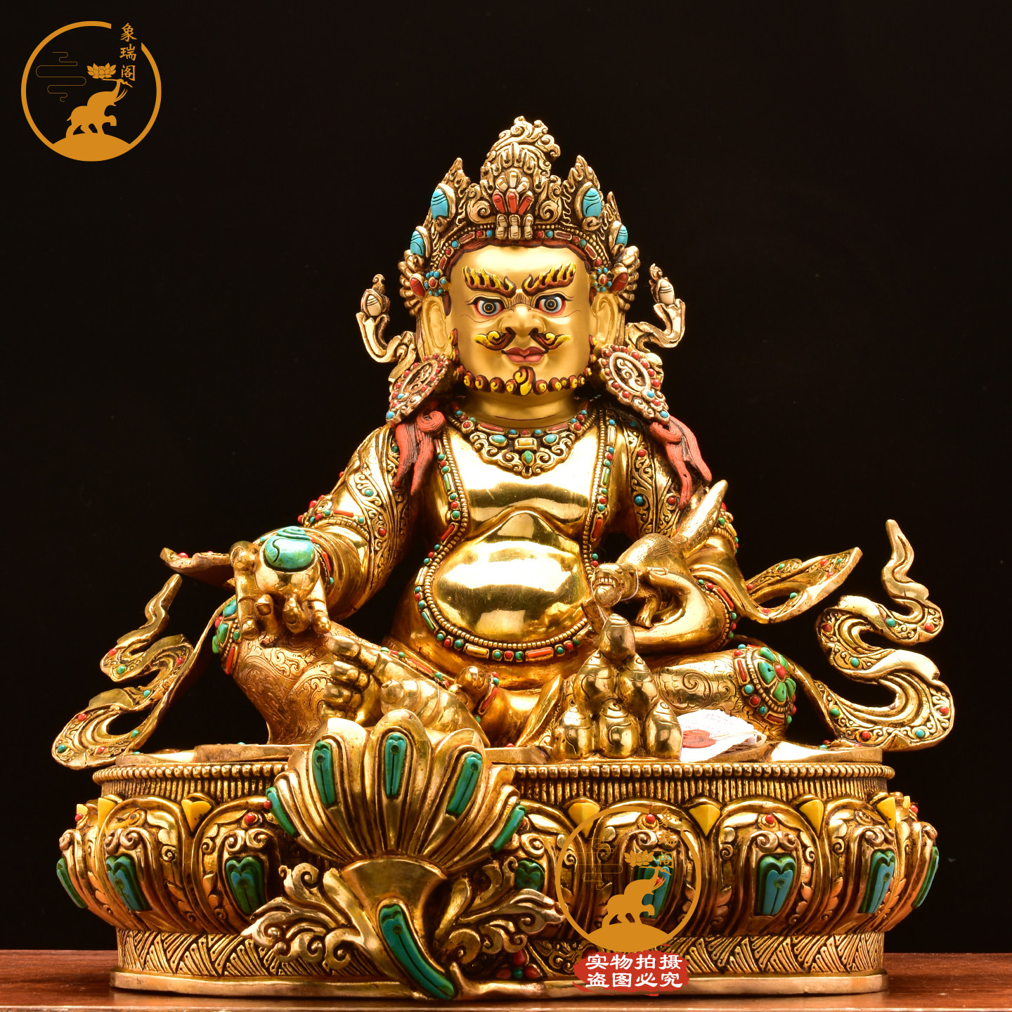 释迦族手工造像黄财神尼泊尔全鎏金镶嵌宝石五路财神铜像35cm,家居饰品,桌面摆件,淘宝优惠券,粉丝福利购,淘宝优惠卷