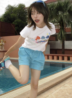 凡他姨【百事可爱】复古童趣印花修身T恤正肩圆领短袖显瘦上衣女