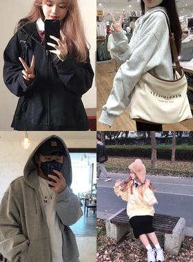 凡他姨【经典神作】加绒拉链卫衣外套婴儿绒纯色开衫情侣装秋冬