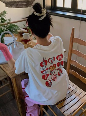 凡他姨【代码恋人】前后可爱搞怪兔八哥印花T恤宽松纯棉圆领短袖