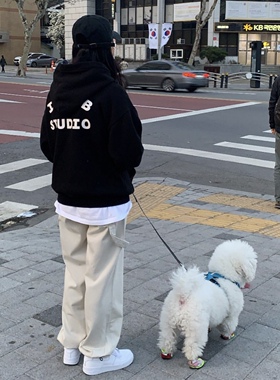 [凡他姨]一直在找的韩系慵懒范 自制韩国IAB前后字母连帽卫衣加绒