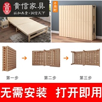 Folding bed single afternoon rest marching bed simple solid wood bed 1.2m plate bed double office nap household
