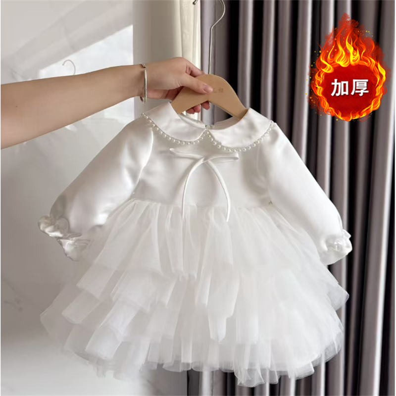 女宝宝生日抓周礼服秋冬新款高端连衣裙周岁公主裙花童婚纱蓬蓬裙