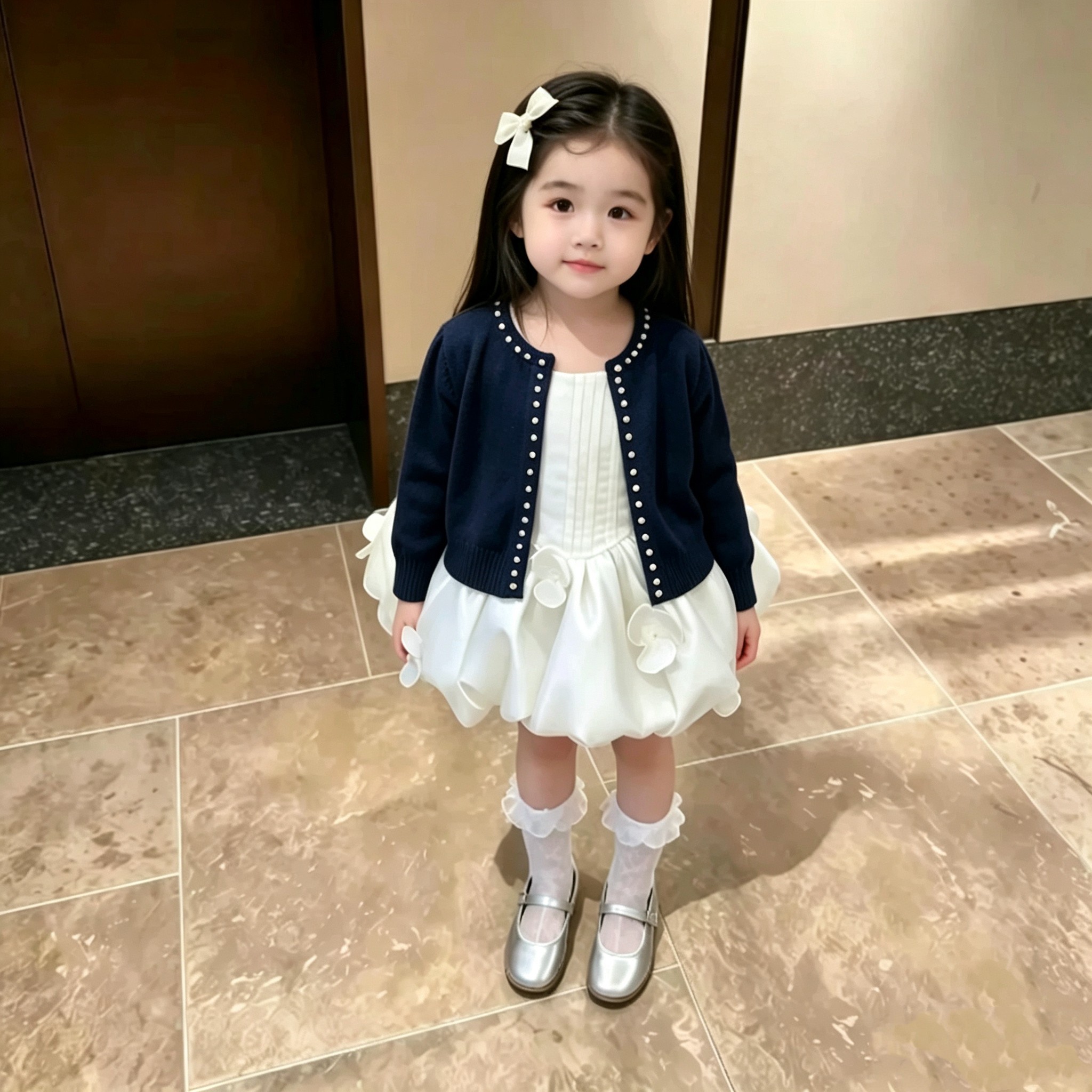 女童连衣裙2026秋季新款高级感小女孩立体花朵设计周岁生日公主裙