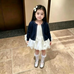 女童连衣裙2026秋季新款高级感小女孩立体花朵设计周岁生日公主裙