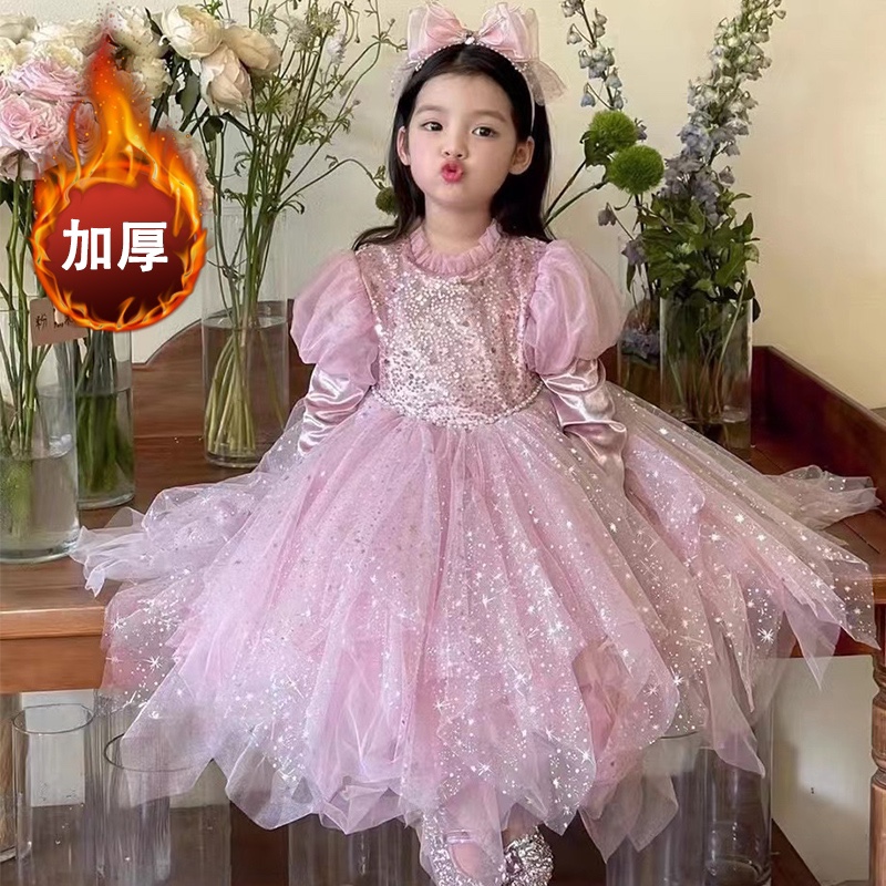 公主裙两亮片泡泡袖长纱裙公主裙