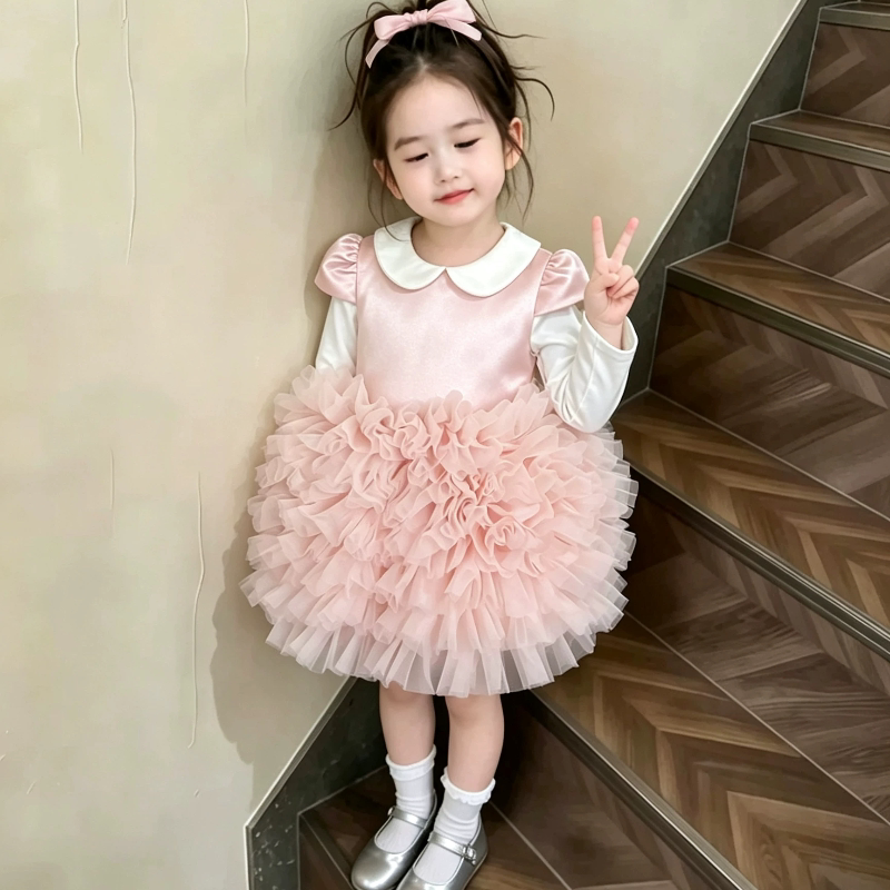 女童韩版公主蛋糕周岁礼服图片
