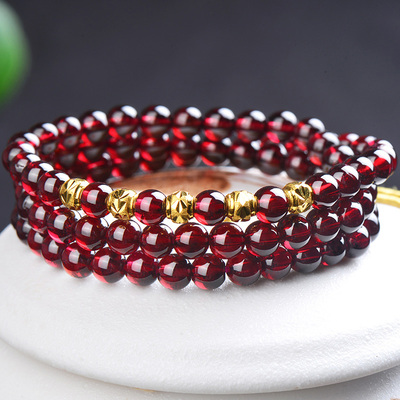 红石榴石手链女士转运珠黄金正品天然水晶手串三圈多圈送女友礼物