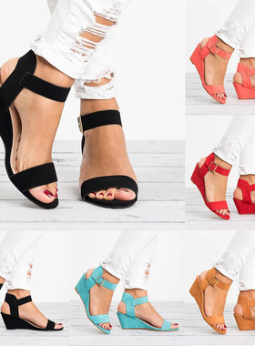 Wedges Heel Buckle shoes Women summer sandals Big size40- 43