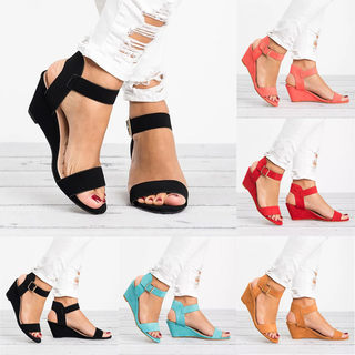 Wedges Heel Buckle shoes Women summer sandals Big size40- 43