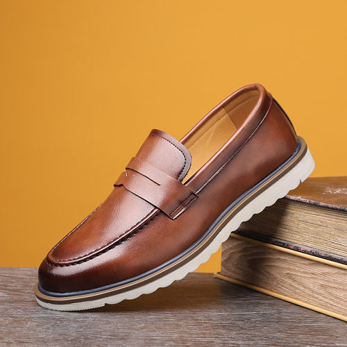 Casual Loafers Men Retro Leather Shoes 乐福鞋豆豆轻便男皮鞋