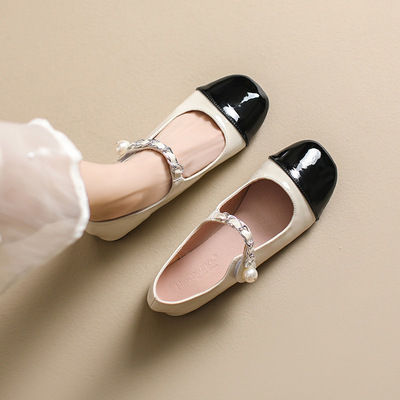 Round toe color French flat heel Mary Jane single shoeS 单鞋