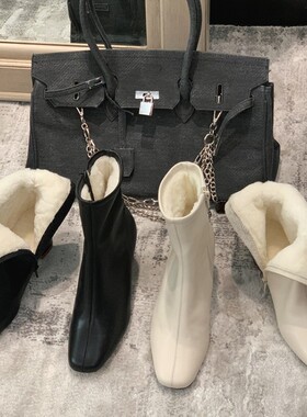 加绒白色马丁靴防滑瘦瘦靴 Velvet white anti slip Martin boots