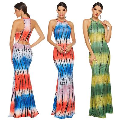 Sexy Coloured drawing pattern printed dress dress 修身长裙