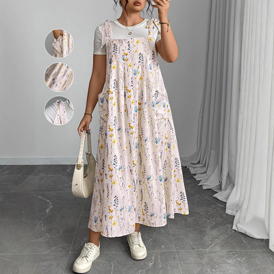 Summer Plus Size Stylish Solid Color Suspender Dress吊带长裙