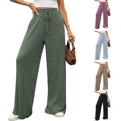 Drawstring elastic waistband pants抽绳坑条磨毛松紧腰休闲长裤