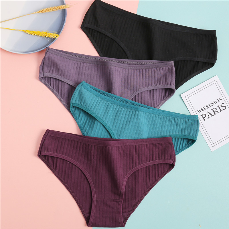 Women Cotton Panties 3Pcs Soft Striped Underpants 棉内裤 女士内衣/男士内衣/家居服 平角裤 原图主图