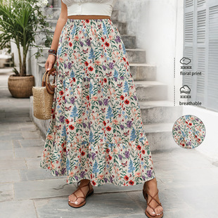 Large floral countryside style midi skirt 大码碎花裙半身裙