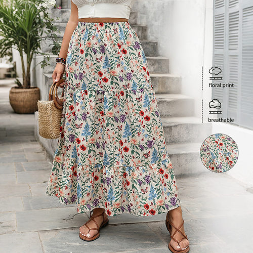 Large floral countryside style midi skirt 大码碎花裙半身裙