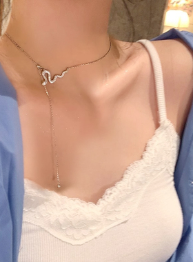 蛇年闪耀流苏项链女轻奢小众锁骨链choker高级感毛衣链本命年礼物