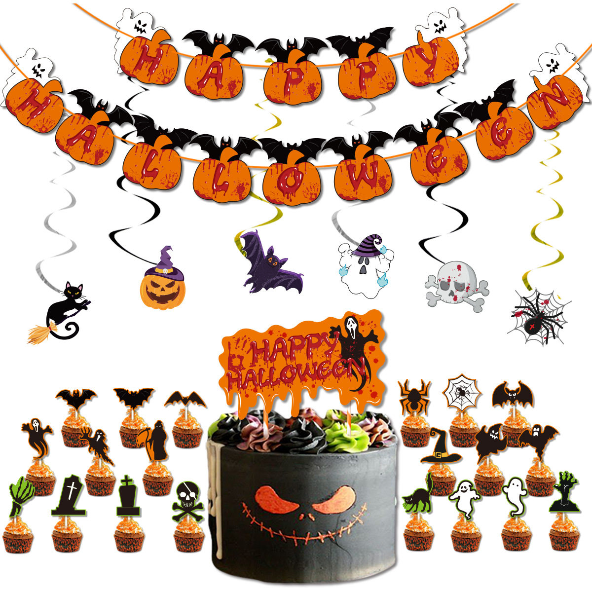 南瓜万圣节派对节日装扮用品拉旗Halloween Party Supplies Decor