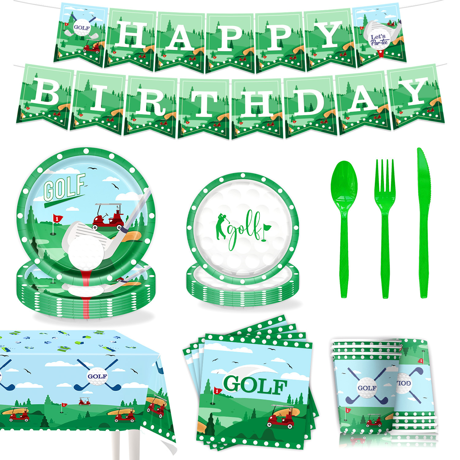 高尔夫主题派对装扮用品纸盘桌布 Golf Theme Party Paper Plates