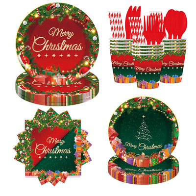 Christmas Party Supplies Red Green Tableware 圣诞节派对用品