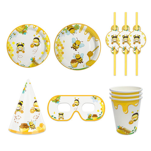 小蜜蜂派对装扮用品纸盘拉旗 Bee Party Supplies Paper Plates