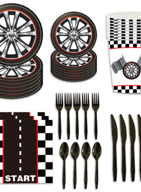 Race Car Party Supplies Decorations 赛车一次性纸盘杯派对用品