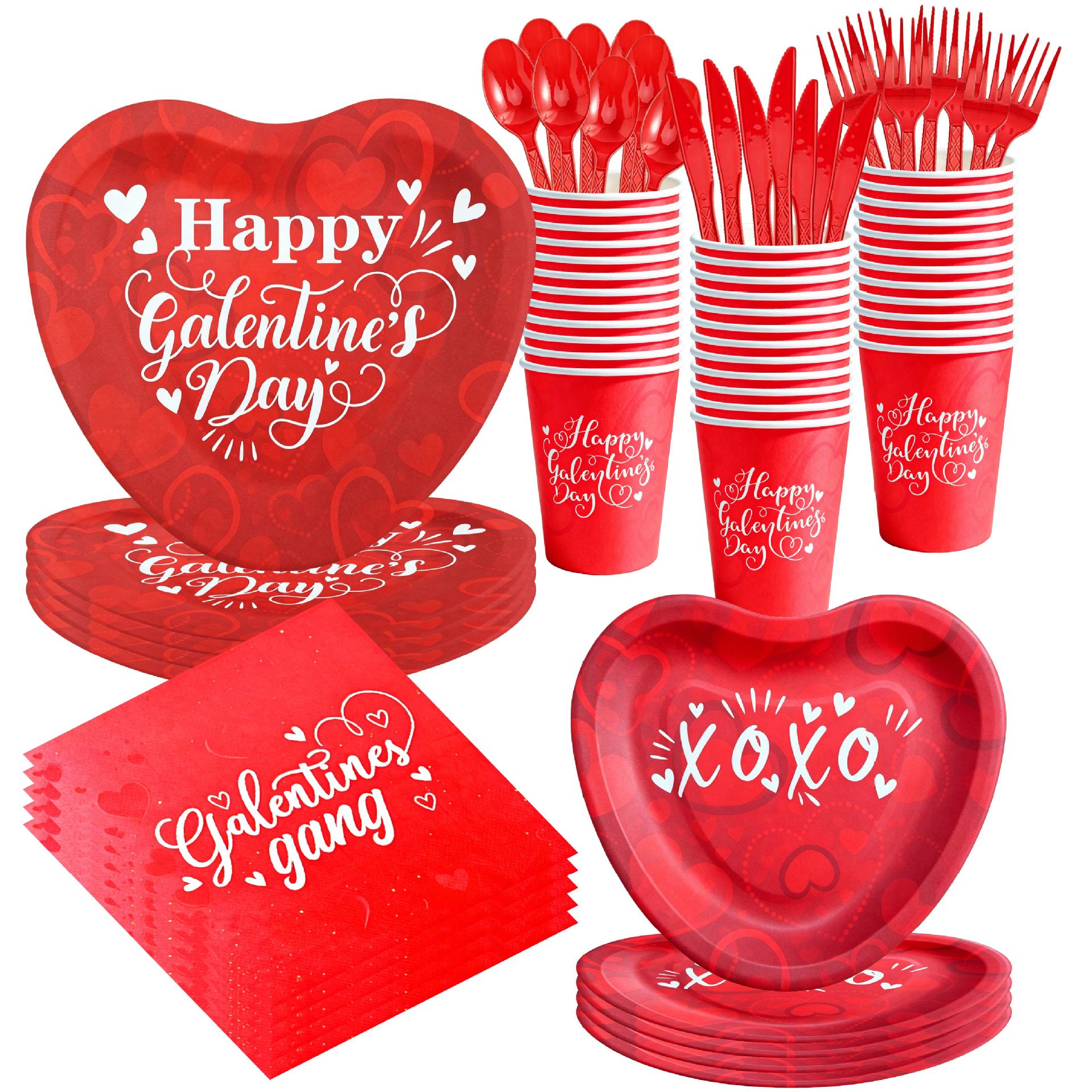 红色爱心情人节派对纸盘餐具 Red Heart Valentine's Day Plates