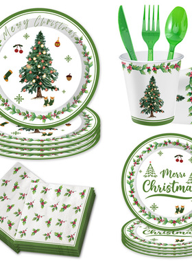 Christmas Party Supplies圣诞节派对装扮用品一次性纸盘纸杯桌布