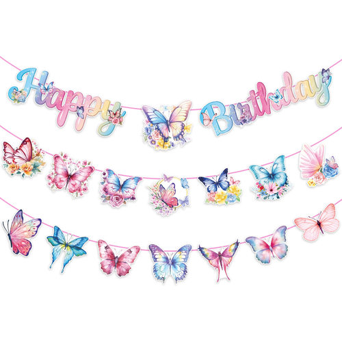蝴蝶拉旗生日婚礼派对装扮用品 Butterfly Banner Party Supplies