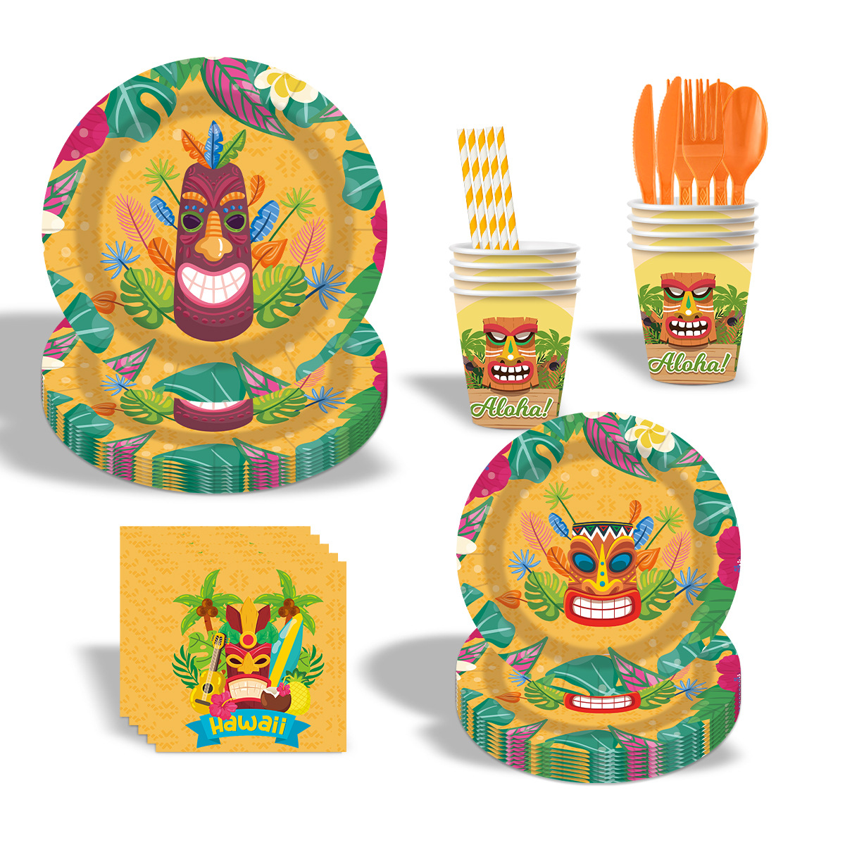 Hawaii Party Paper Plates 夏威夷派对一次性纸盘节日装饰餐具