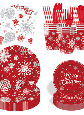 Snowflake Christmas Party Supplies Set 圣诞节派对一次性餐具