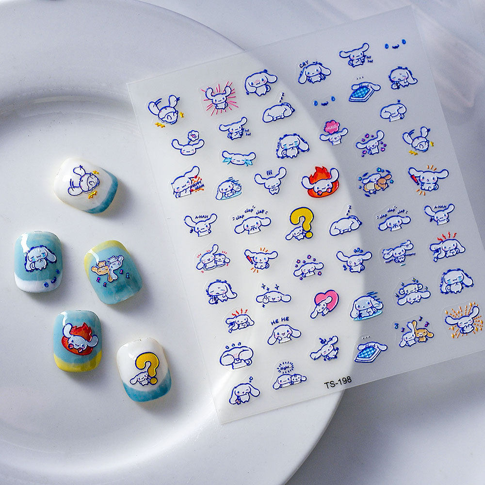 Cartoon Dog 5D Nail Art Stickers玉桂狗卡通浮雕美甲贴纸指甲贴