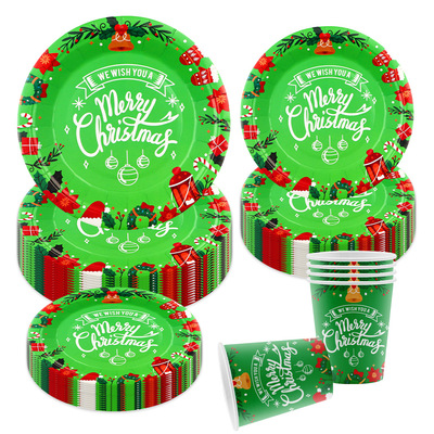 圣诞节派对纸盘纸杯 Christmas Party Supplies Green Tableware