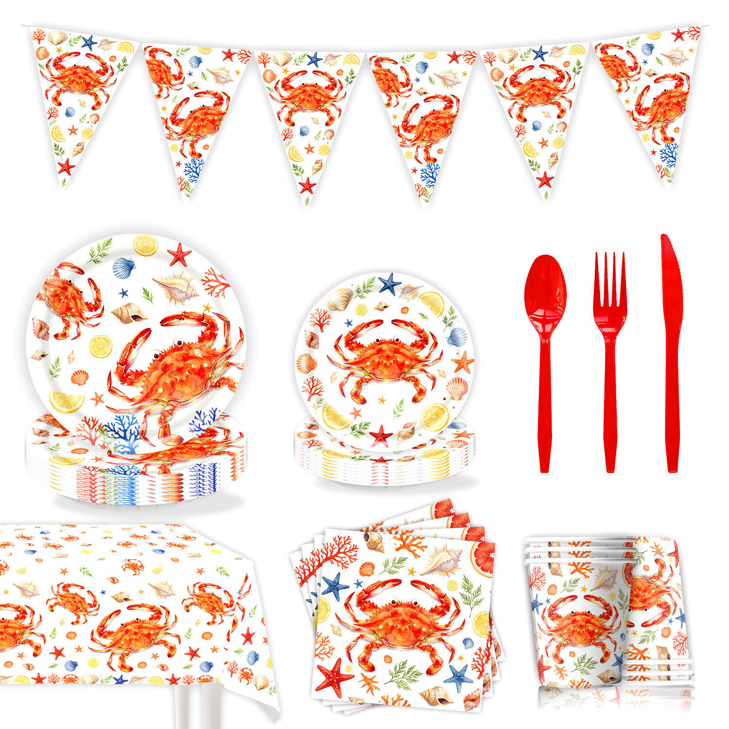 螃蟹主题生日派对装扮用品纸盘 Ocean Crab Theme Party Supplies